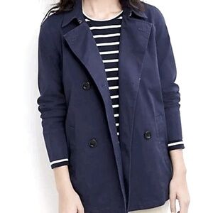 J. Jill Double Breasted Pea Coat Jacket Oversized Cotton Canvas India Blue XS S